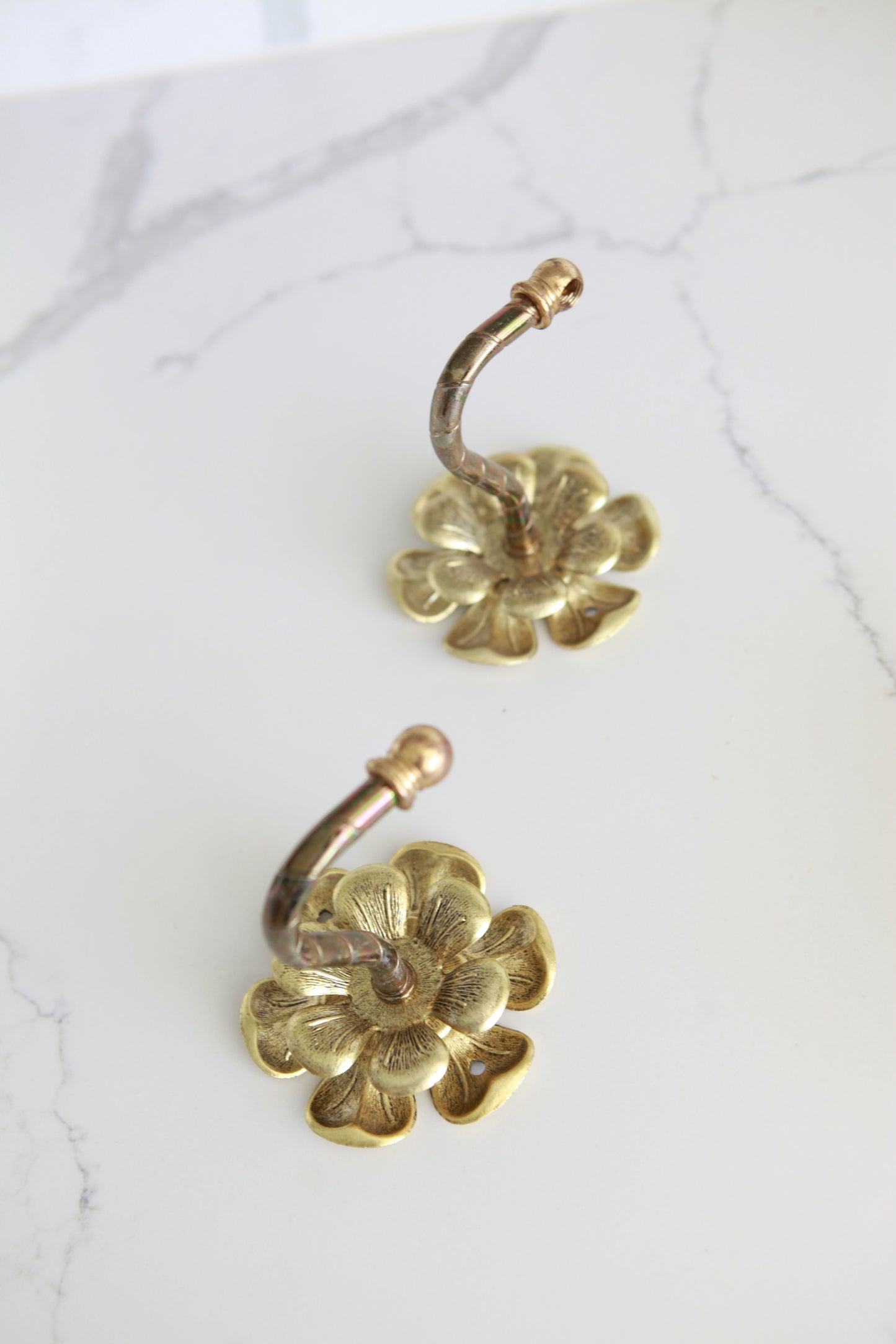 Vintage Brass Flower Hooks